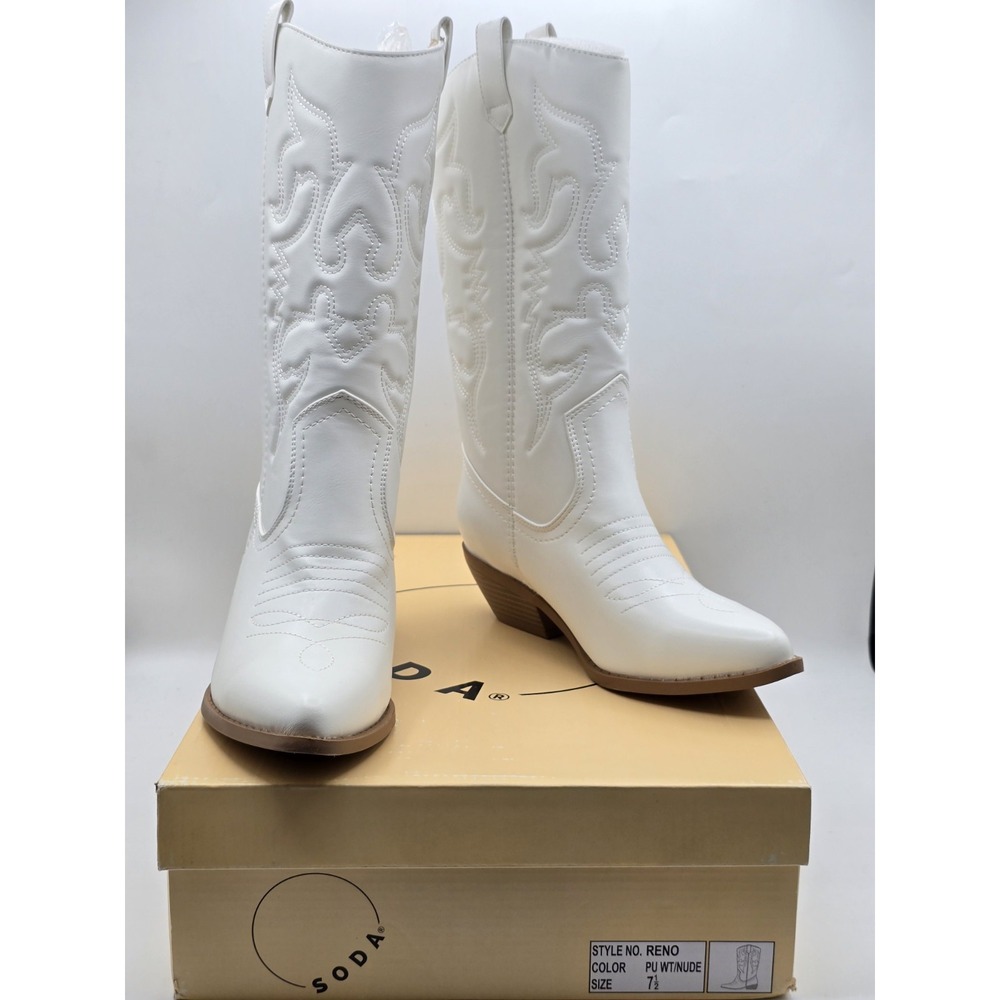 Soda Brand‎ Women Cowgirl Western Stitched Boots White Sz 7.5